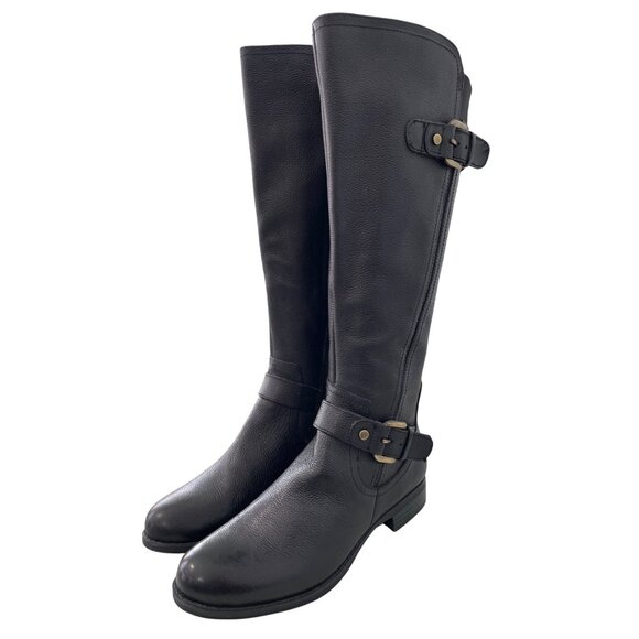 Naturalizer Jeana Riding Boots Size 6 Wide Calf Round Toe Black Leather Western - Picture 1 of 9